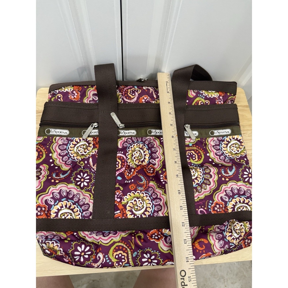 LeSportsac Tote Bag Large Travel Purse Floral Brown Red Multicolor 16"x14" - Picture 10 of 10